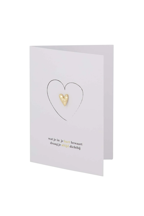 Wenskaart broche hartje in je hart wit/zwart/goud Cadeau’s & Lifestyle Van papier Wenskaarten Moeilijke Momenten