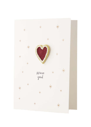 Wenskaart broche hartje jij bent goud wit/goud/rood wit/goud/rood Cadeau’s & Lifestyle Van papier Wenskaarten Bedankt