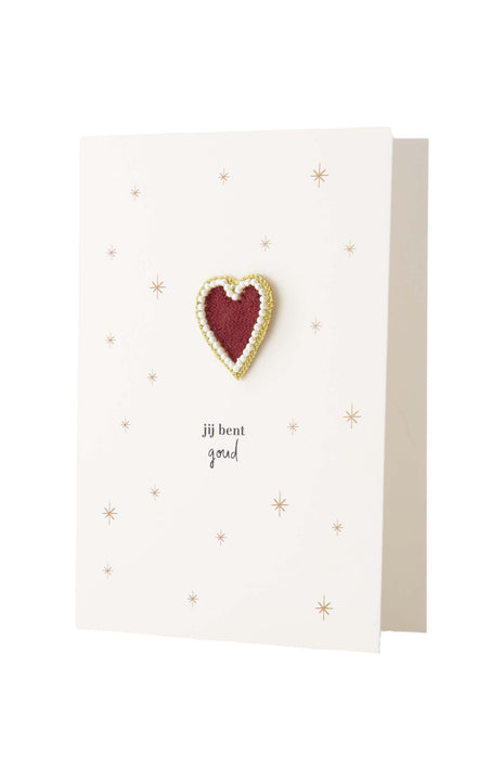 Wenskaart broche hartje jij bent goud wit/goud/rood wit/goud/rood Cadeau’s & Lifestyle Van papier Wenskaarten Bedankt