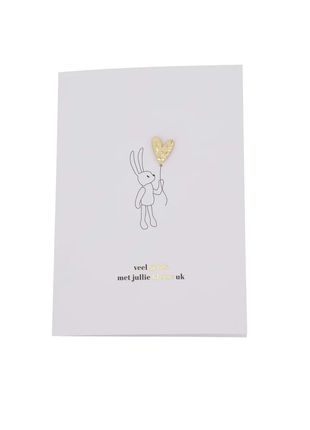 Wenskaart broche hartje kleine uk wit/zwart/goud Cadeau’s & Lifestyle Van papier Wenskaarten Zwangerschap & geboorte