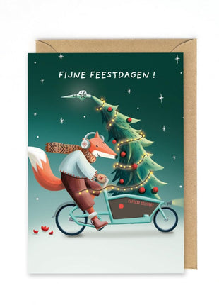 Wenskaart - Fijne feestdagen! (Vos - bakfiets - boom) - Lifestyle - Van papier - Wenskaarten