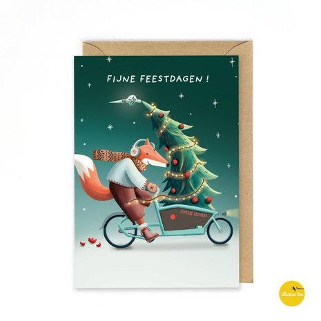 Wenskaart - Fijne feestdagen! (Vos - bakfiets - boom) - Lifestyle - Van papier - Wenskaarten