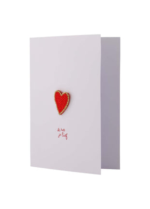 Wenskaart - ’hartje’ - broche wit/rood - Lifestyle - Van papier - Wenskaarten - Liefde & Vriendschap