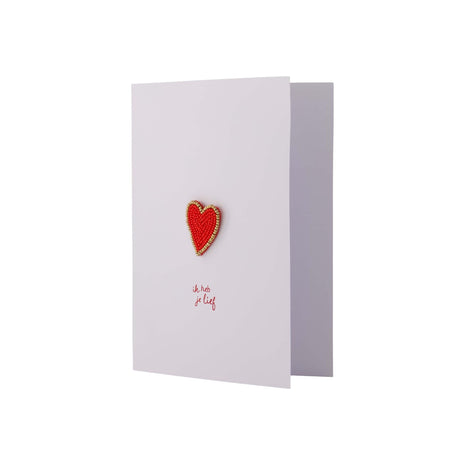 Wenskaart - ’hartje’ - broche wit/rood - Lifestyle - Van papier - Wenskaarten - Liefde & Vriendschap