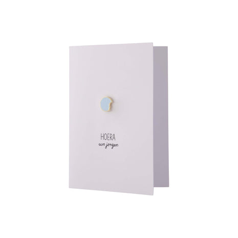 Wenskaart- ’hoera een jongen’ - broche - blauw/wit - Lifestyle - Van papier - Wenskaarten - Geboorte