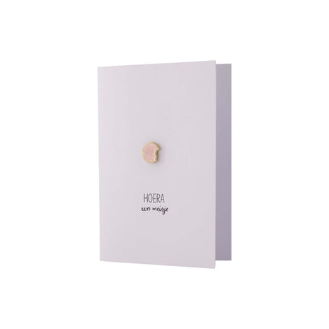 Wenskaart - ’hoera een meisje’ - broche - wit/roze - Lifestyle - Van papier - Wenskaarten - Geboorte