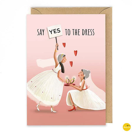 Wenskaart - Huwelijk 2 vrouwen - Say YES to the dress. - Lifestyle - Van papier - Wenskaarten