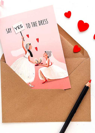 Wenskaart - Huwelijk 2 vrouwen - Say YES to the dress. - Lifestyle - Van papier - Wenskaarten