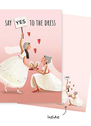 Wenskaart - Huwelijk 2 vrouwen - Say YES to the dress. - Lifestyle - Van papier - Wenskaarten