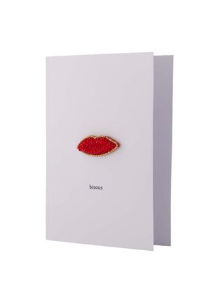 Wenskaart - ’kusje’ - broche - wit/rood - Lifestyle - Van papier - Wenskaarten - Liefde & Vriendschap