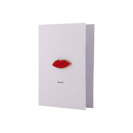 Wenskaart - ’kusje’ - broche - wit/rood - Lifestyle - Van papier - Wenskaarten - Liefde & Vriendschap