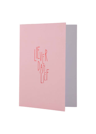 Wenskaart - ’liever dan lief’ - roze/rood - Lifestyle - Van papier - Wenskaarten - Liefde & Vriendschap