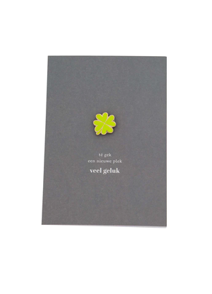 Wenskaart magneet klavertje groen/geel Cadeau’s & Lifestyle Van papier Wenskaarten Geluk