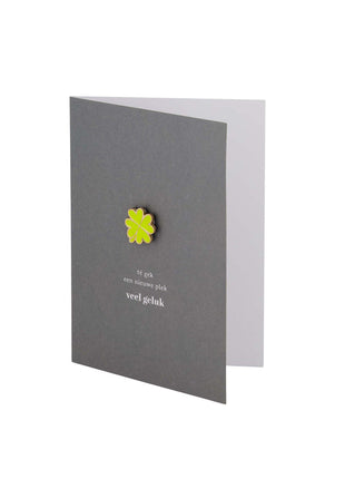 Wenskaart magneet klavertje groen/geel Cadeau’s & Lifestyle Van papier Wenskaarten Geluk