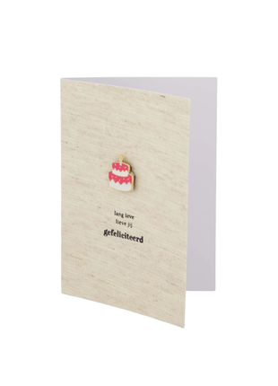 Wenskaart magneet taart linnen/roze Cadeau’s & Lifestyle Van papier Wenskaarten Verjaardag