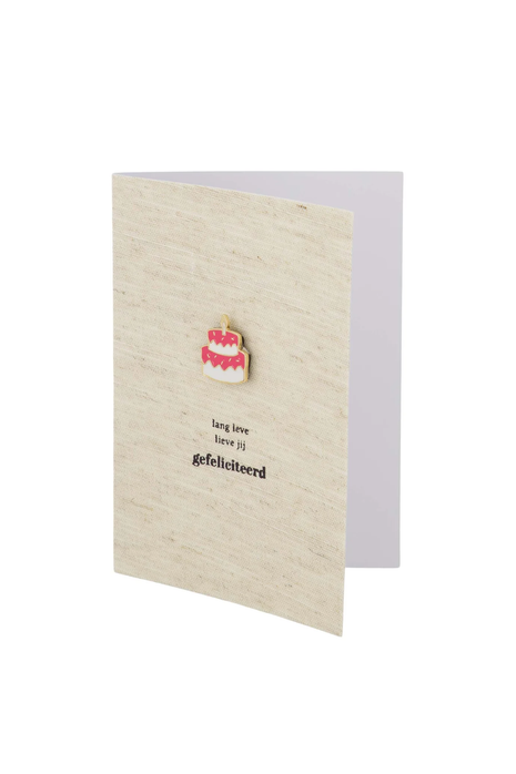 Wenskaart magneet taart linnen/roze Cadeau’s & Lifestyle Van papier Wenskaarten Verjaardag