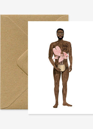 Wenskaart - Naked boy with a plant - Cadeau’s & Lifestyle - Van papier - Wenskaarten - Verjaardag