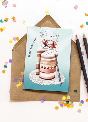 Wenskaart - Shake the cake! - party cake - Lifestyle - Van papier - Wenskaarten