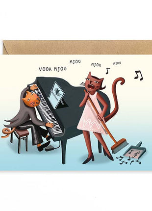 Wenskaart - Voor Mjou mjou mjou - piano katten - Lifestyle - Van papier - Wenskaarten