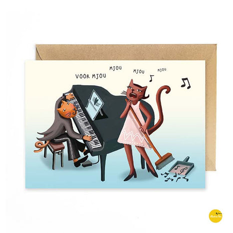 Wenskaart - Voor Mjou mjou mjou - piano katten - Lifestyle - Van papier - Wenskaarten