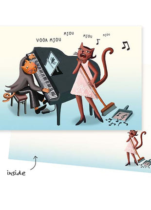 Wenskaart - Voor Mjou mjou mjou - piano katten - Lifestyle - Van papier - Wenskaarten