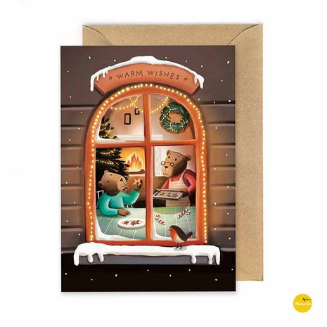 Wenskaart - Warm wishes (beren aan venster) - Lifestyle - Van papier - Wenskaarten