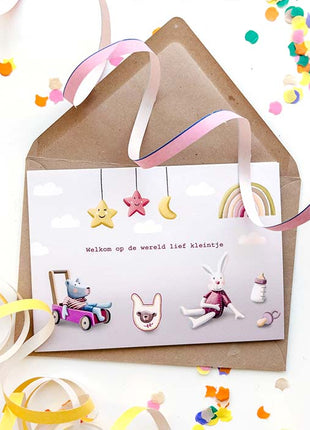Wenskaart - Welkom op de wereld lief kleintje - (zonder wieg) - Lifestyle - Van papier - Wenskaarten