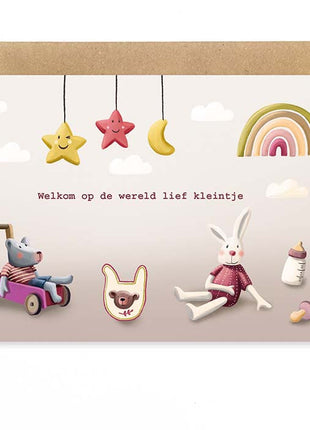 Wenskaart - Welkom op de wereld lief kleintje - (zonder wieg) - Lifestyle - Van papier - Wenskaarten
