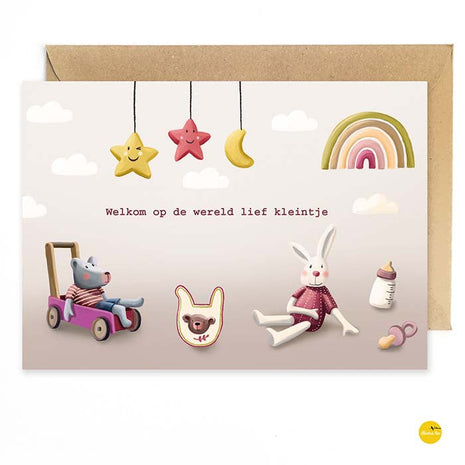 Wenskaart - Welkom op de wereld lief kleintje - (zonder wieg) - Lifestyle - Van papier - Wenskaarten