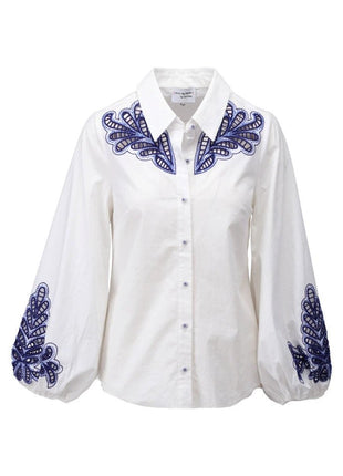 Blouse met borduursel - Indigo - C731L by K.Design