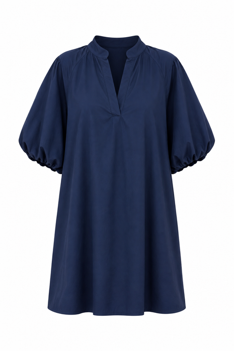 Marineblauwe jurk met pofmouw van Charlotte Marie