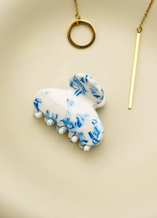 Zoë - Mini clip Marmer - wit/ blauw - Modeaccessoires - Haarspelden
