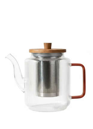 Theepot van borosilicaatglas - 1200 ml - met amberkleurig handvat by OGO Living