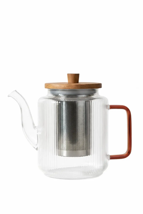 Theepot van borosilicaatglas - 1200 ml - met amberkleurig handvat by OGO Living